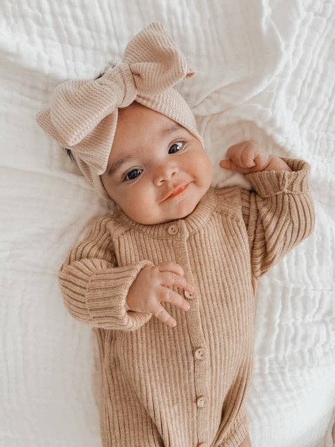 CHUNKY WAFFLE BOW HEADBAND - BEIGE