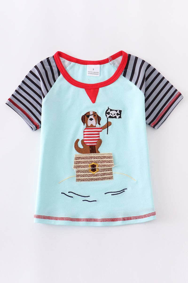 Blue dog applique boy shirt