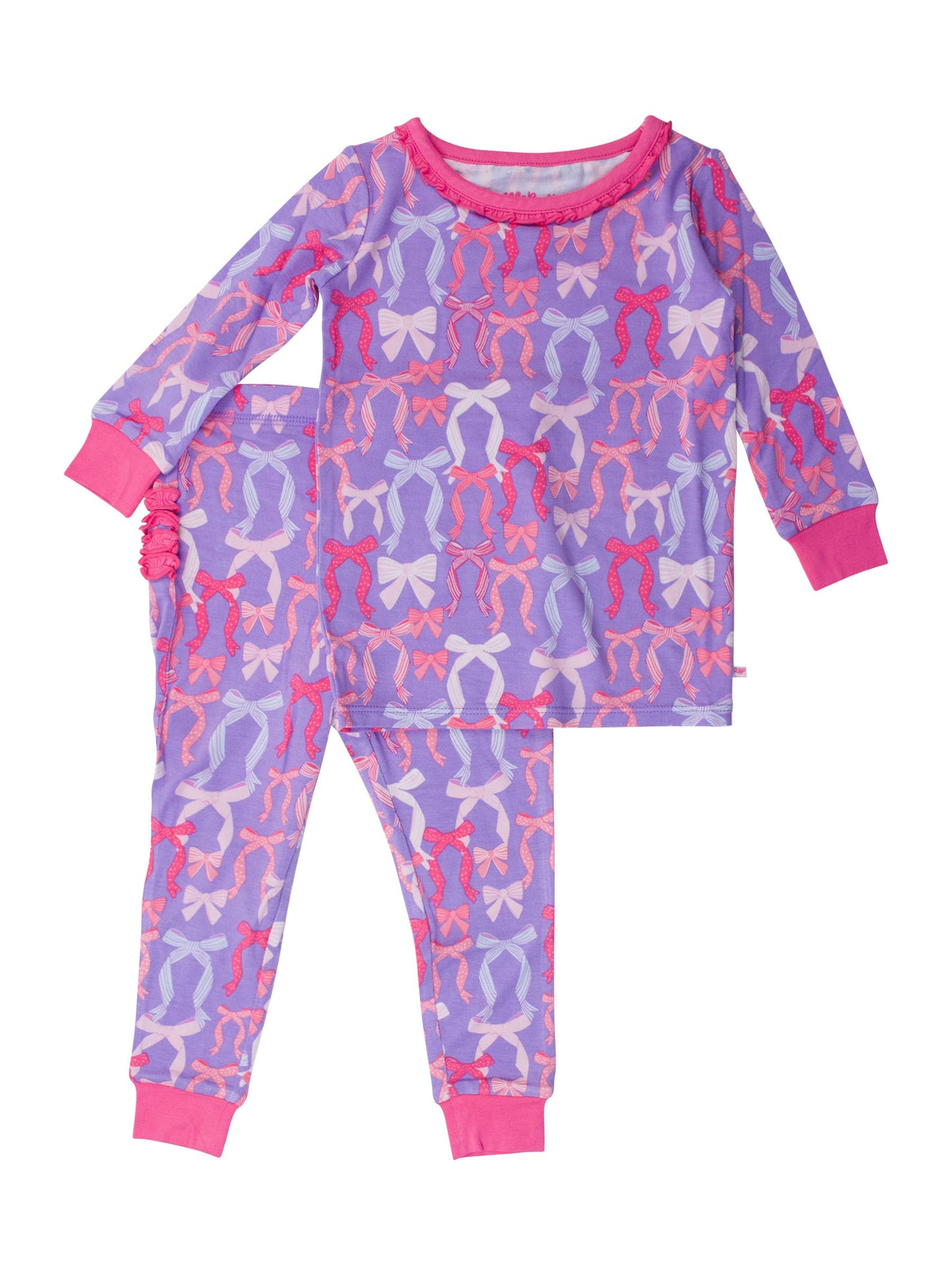 Toddler Girls Rosy Ribbons Bamboo Viscose Ruffle Long Sleeve Pajama Set