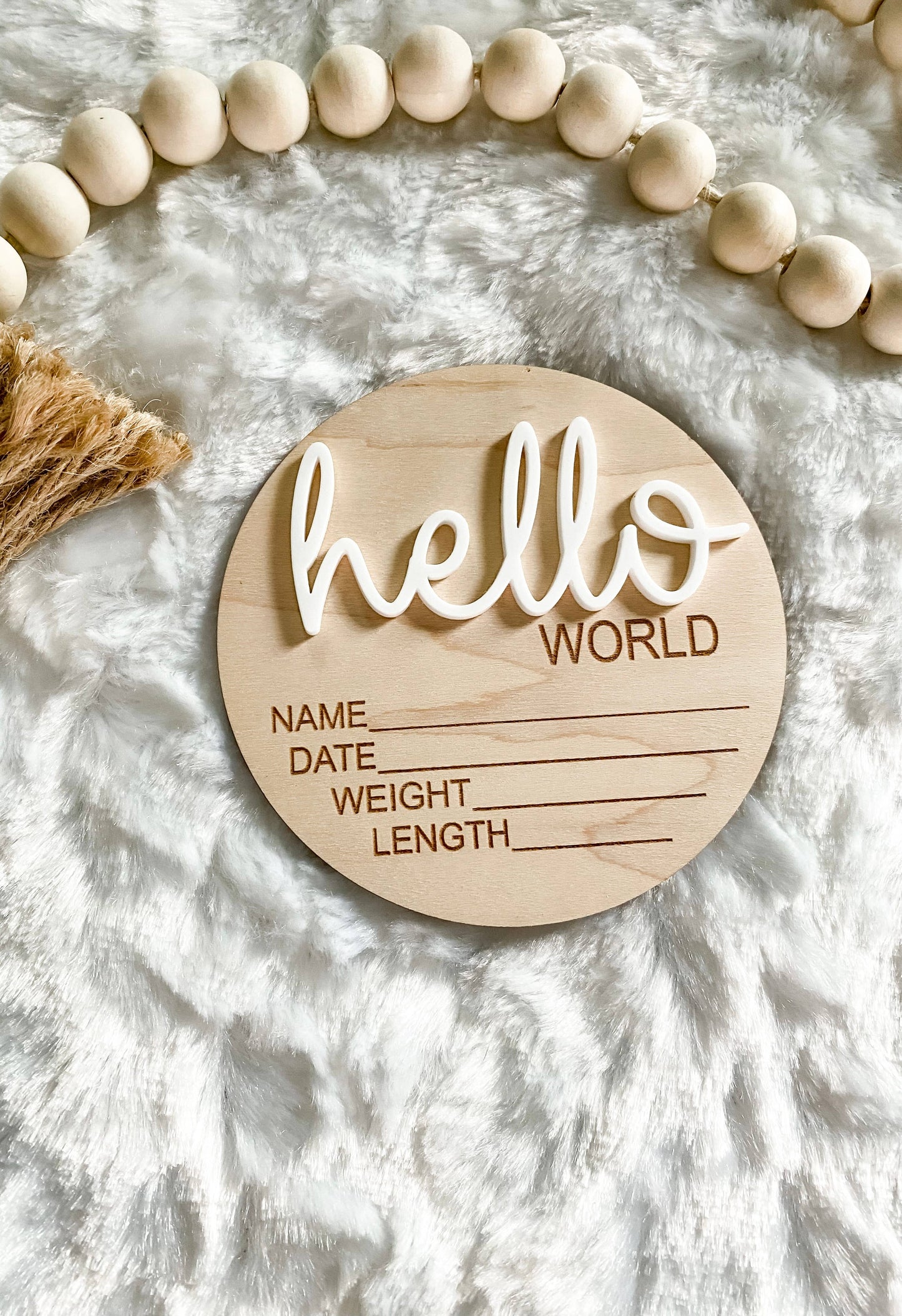 Hello World Birth Stat Announcement Wood Disc - Layered 3D