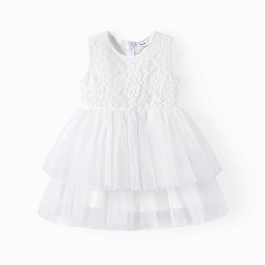 Toddler Girl Double-layered Mesh Floral Lace Tulle Dress