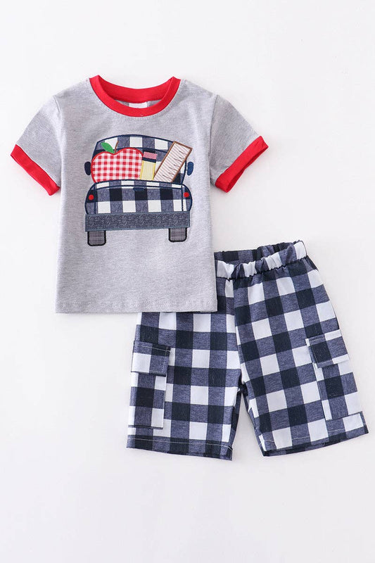 Back to school gingham boy shorts set