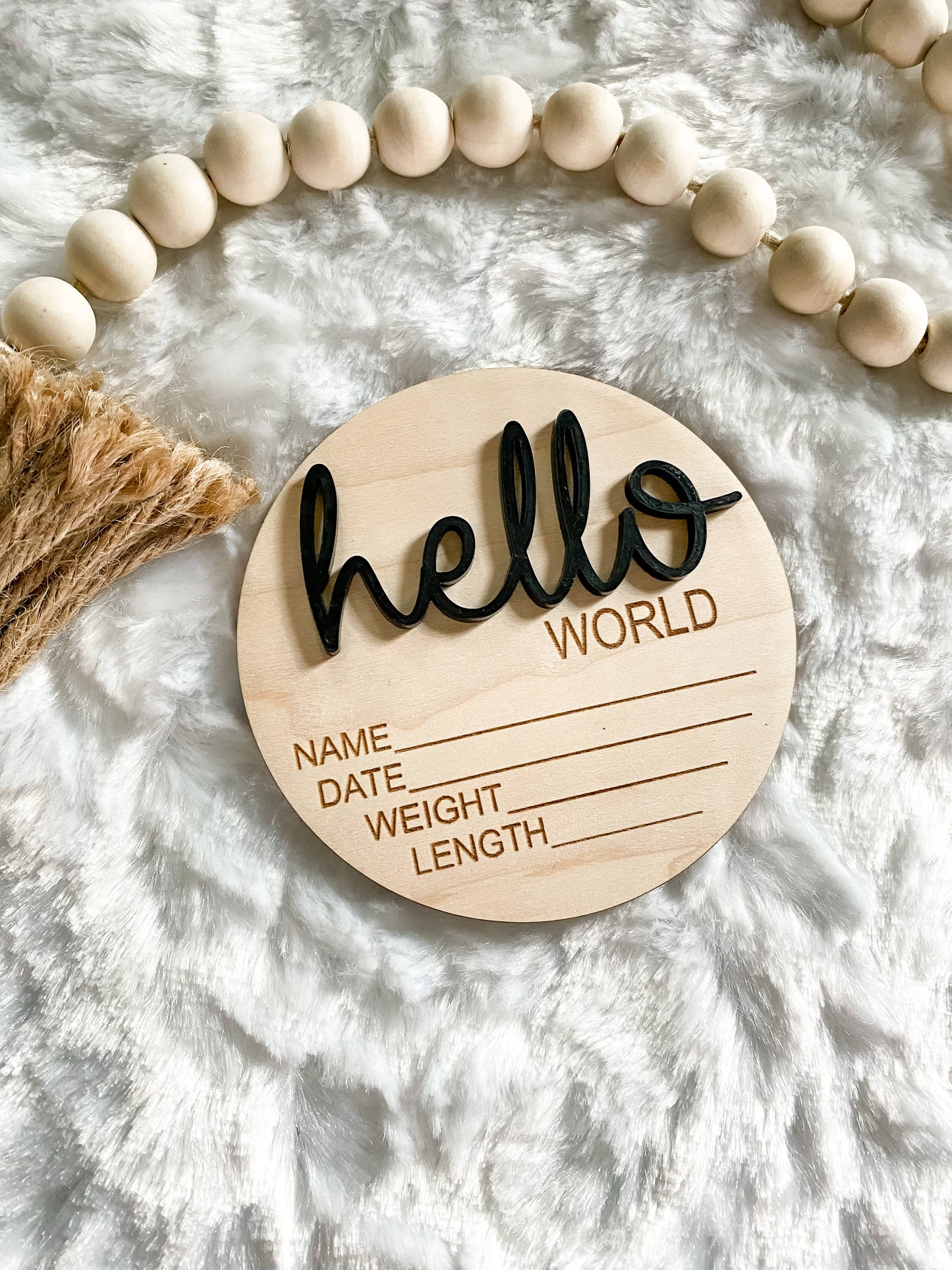 Hello World Birth Stat Announcement Wood Disc - Layered 3D