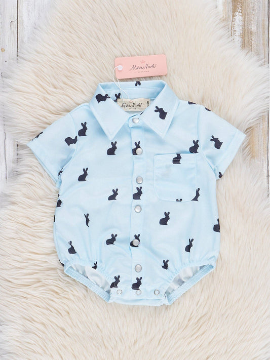 Light Blue Bunny Button Up Bubble - Restocked!