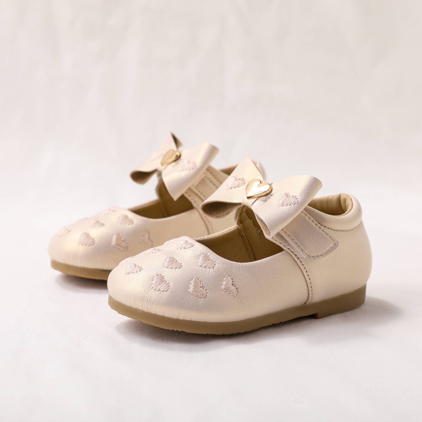 Toddler/Kids Girl Heart-shaped Embroidered Bow Leather Shoes