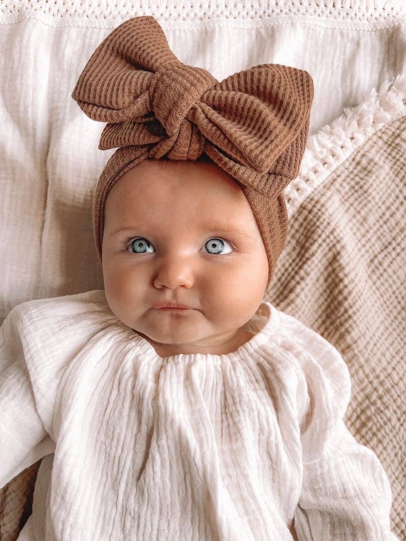 CHUNKY WAFFLE BOW HEADBAND - WALNUT