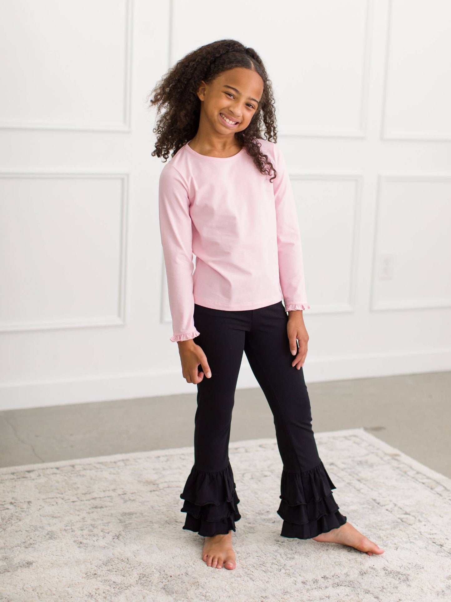 Girls Black Ruffle Flare Pants