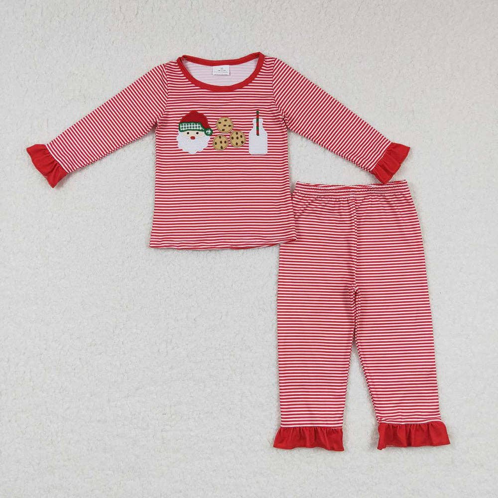 Baby Girls Christmas Red Stripes Santa Cookie Shirt Pants Pa