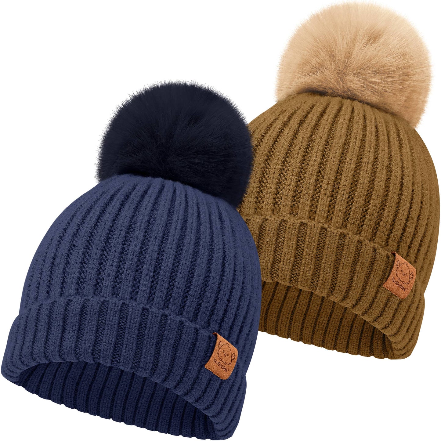 KeaBabies 2-Pack Pom Knitted Beanie