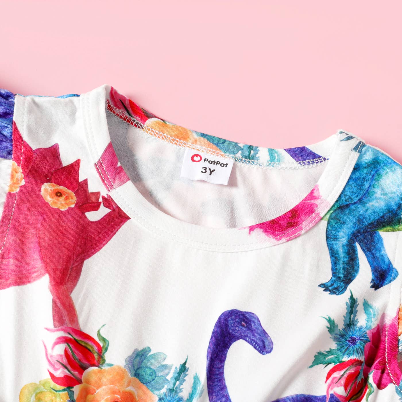 Toddler Girl Dinosaur Print Ruffled Short-sleeve Dress