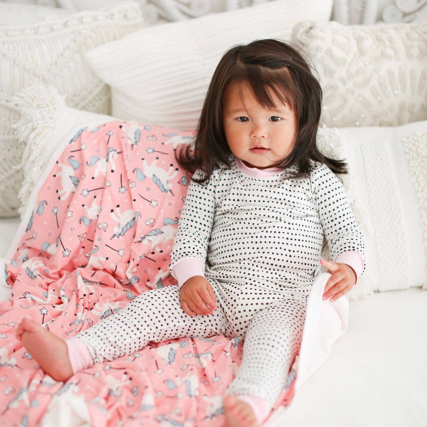 Polka Dots - Pink Trim Two-Piece Bamboo Viscose Pajama Set