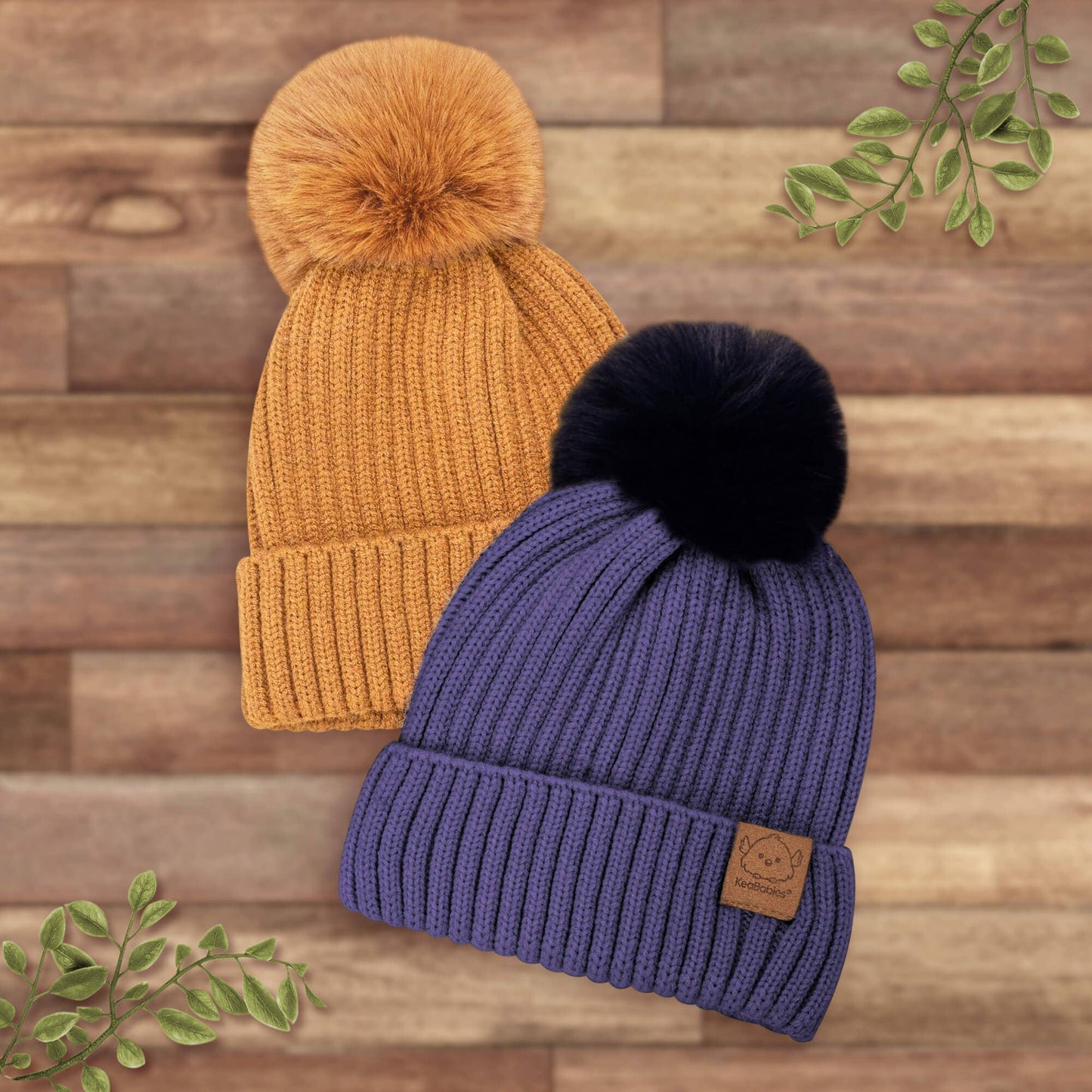 KeaBabies 2-Pack Pom Knitted Beanie