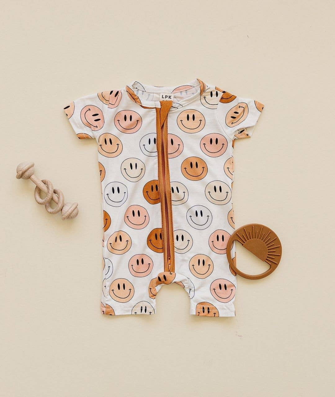 Smiley Bamboo Baby Clothing Short Romper | Copper