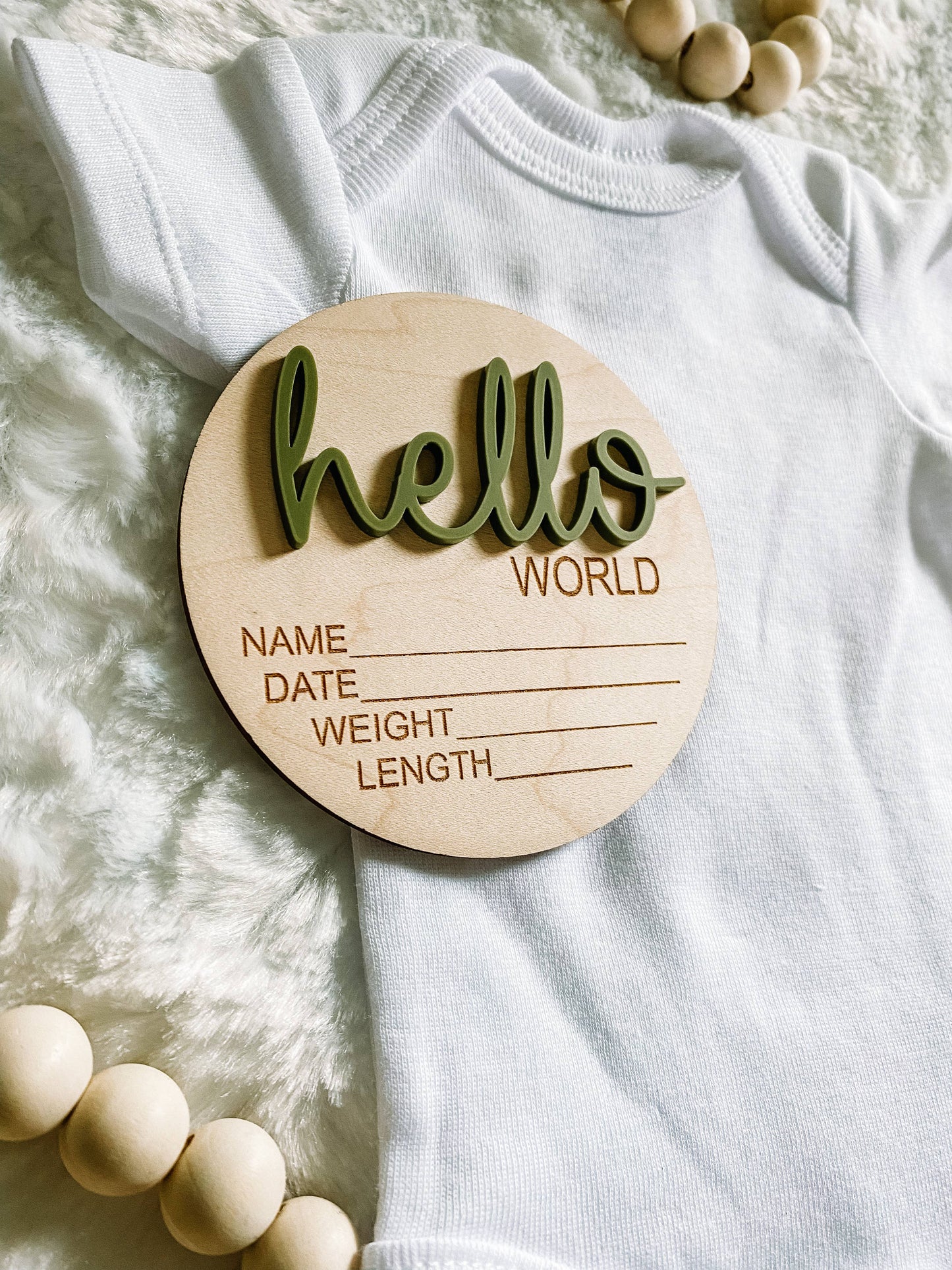 Hello World Birth Stat Announcement Wood Disc - Layered 3D