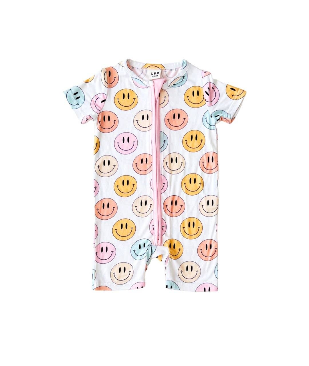 Smiley Bamboo Baby Clothing Short Romper | Pink