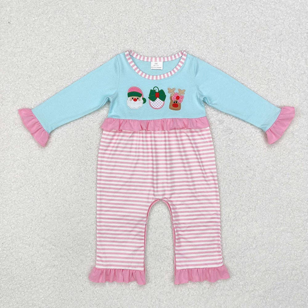 Baby Infant Girls Pink Stripes Santa Deer Rompers