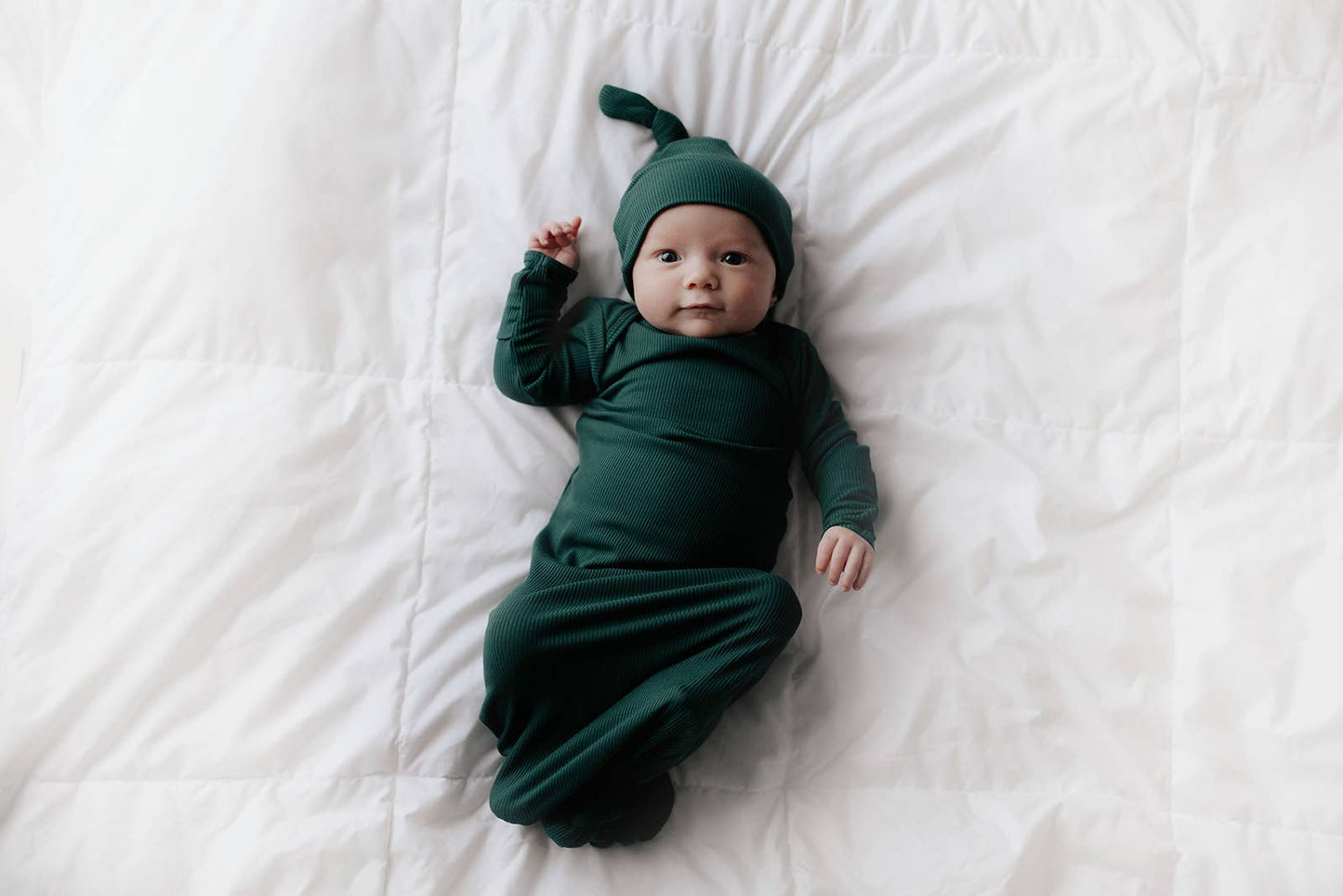 Forest Green Ribbed Knotted Newborn Baby Gown Sleepwear