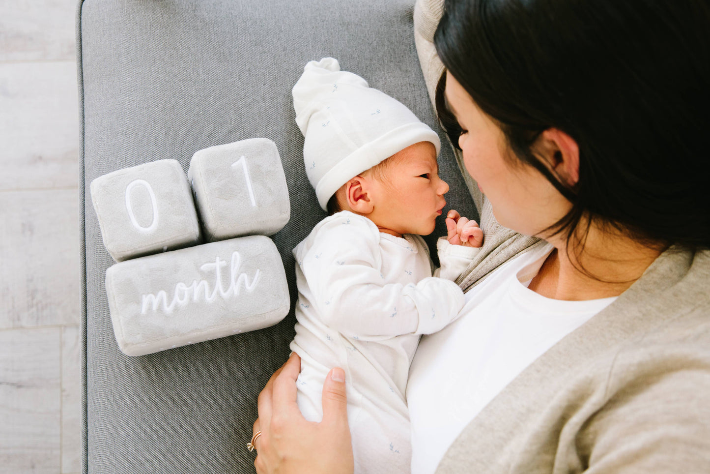 Baby Plush Photo Sharing Milestone Age Blocks, Gray