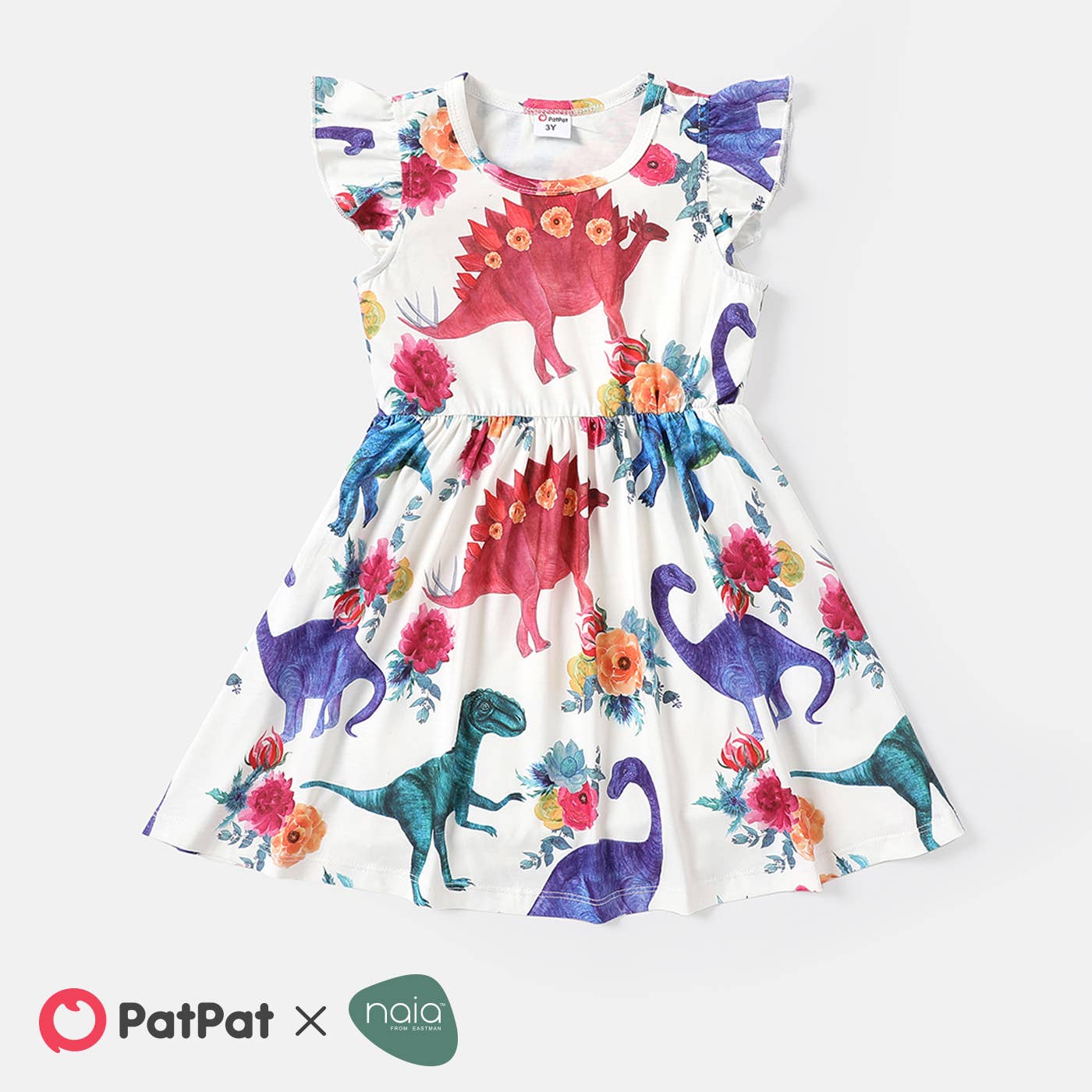 Toddler Girl Dinosaur Print Ruffled Short-sleeve Dress