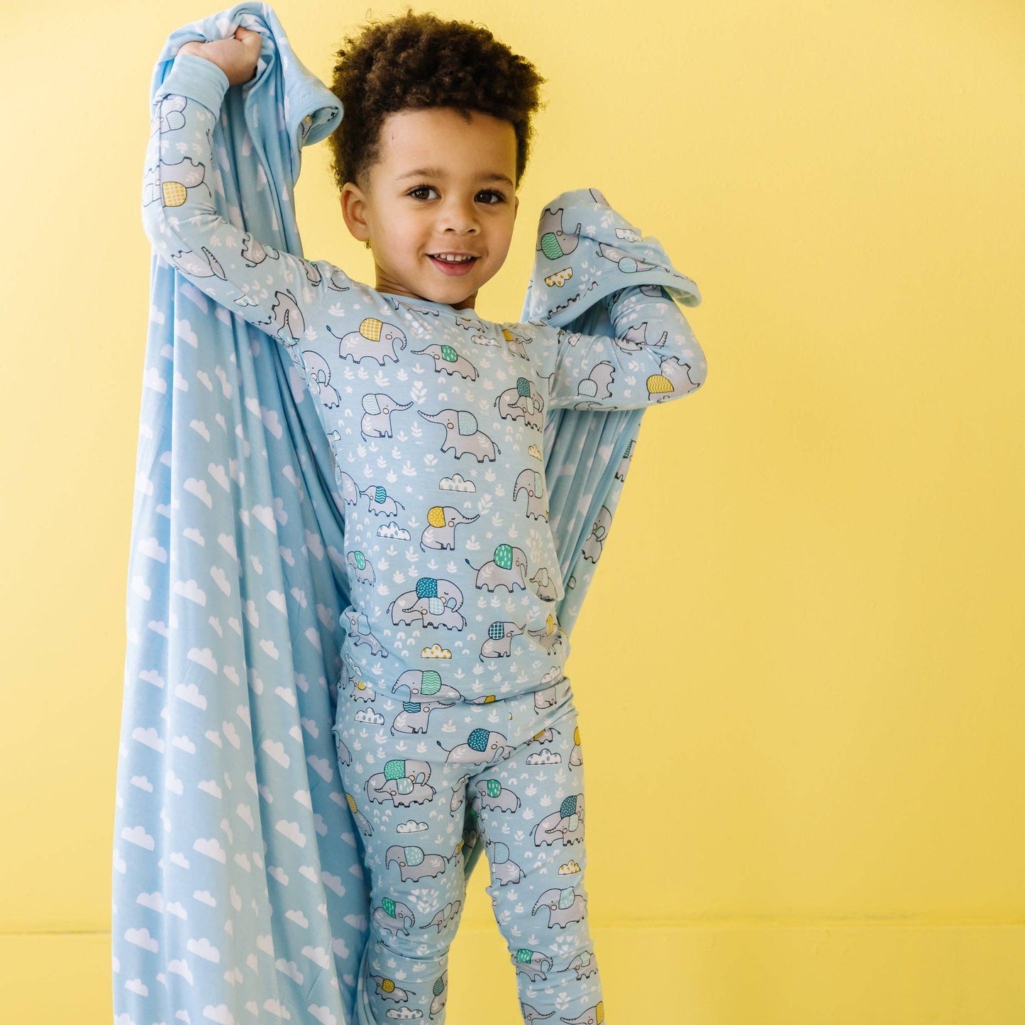 Blue Elephant Snuggles Two-Piece Bamboo Viscose Pajama Set