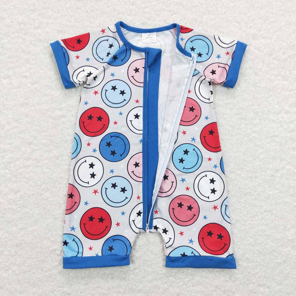 Baby Infants Boys Short Sleeve 4th Of July Smile Rompers