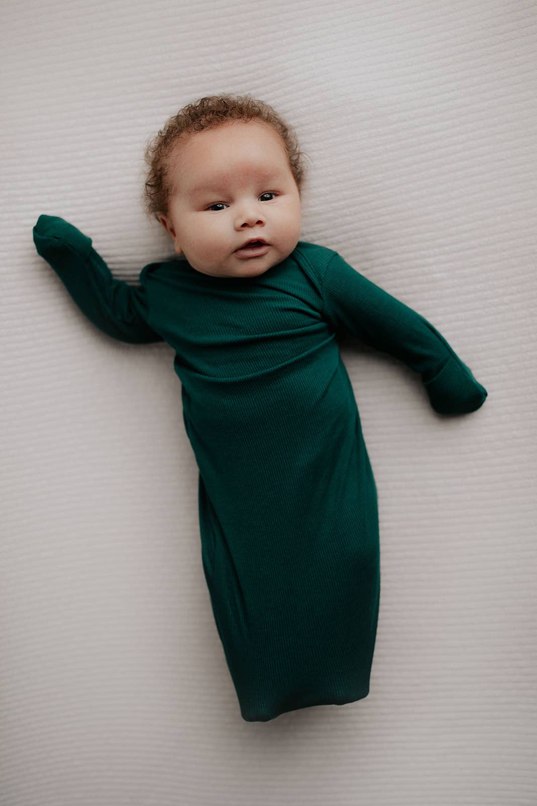 Forest Green Ribbed Knotted Newborn Baby Gown Sleepwear