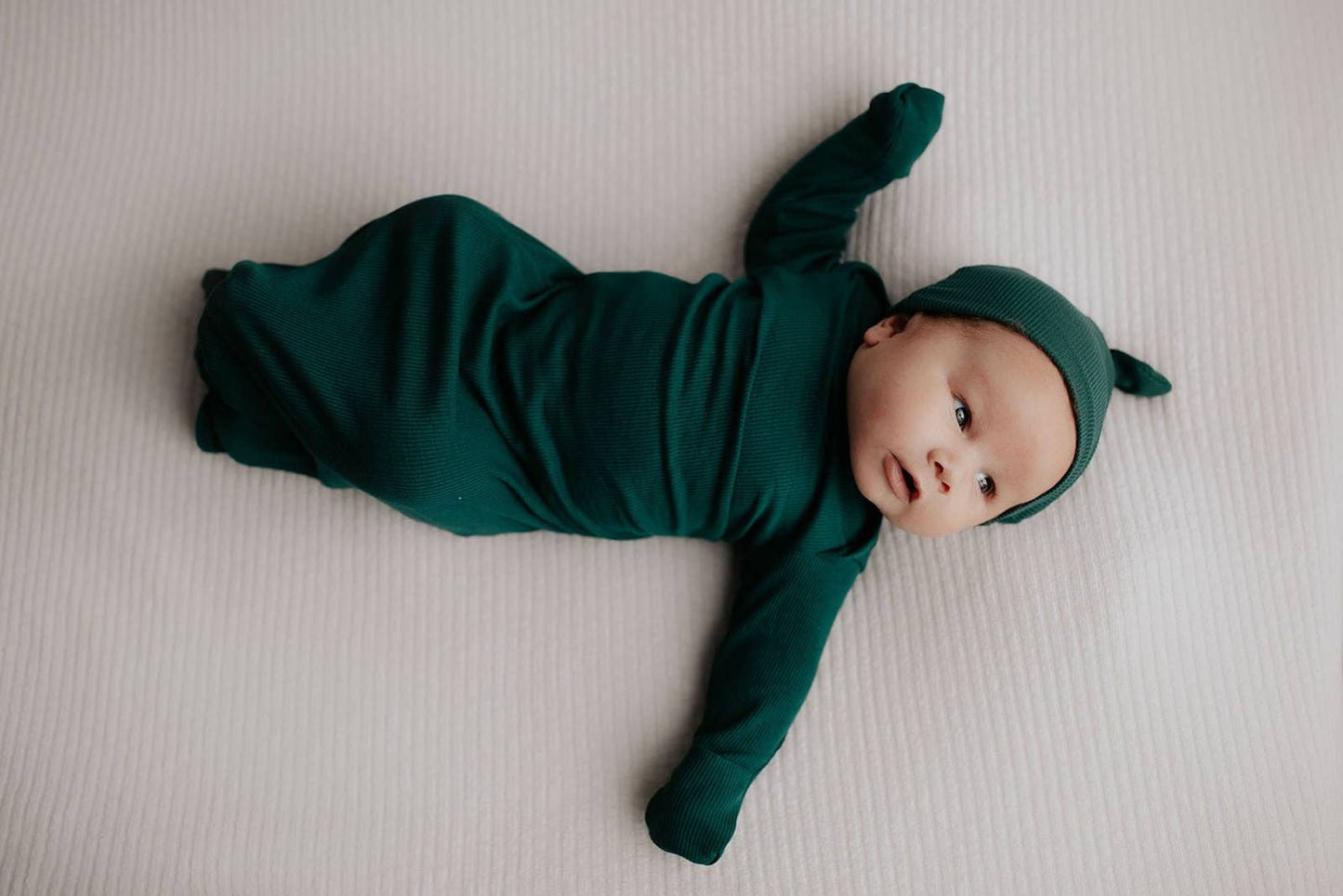 Forest Green Ribbed Knotted Newborn Baby Gown Sleepwear