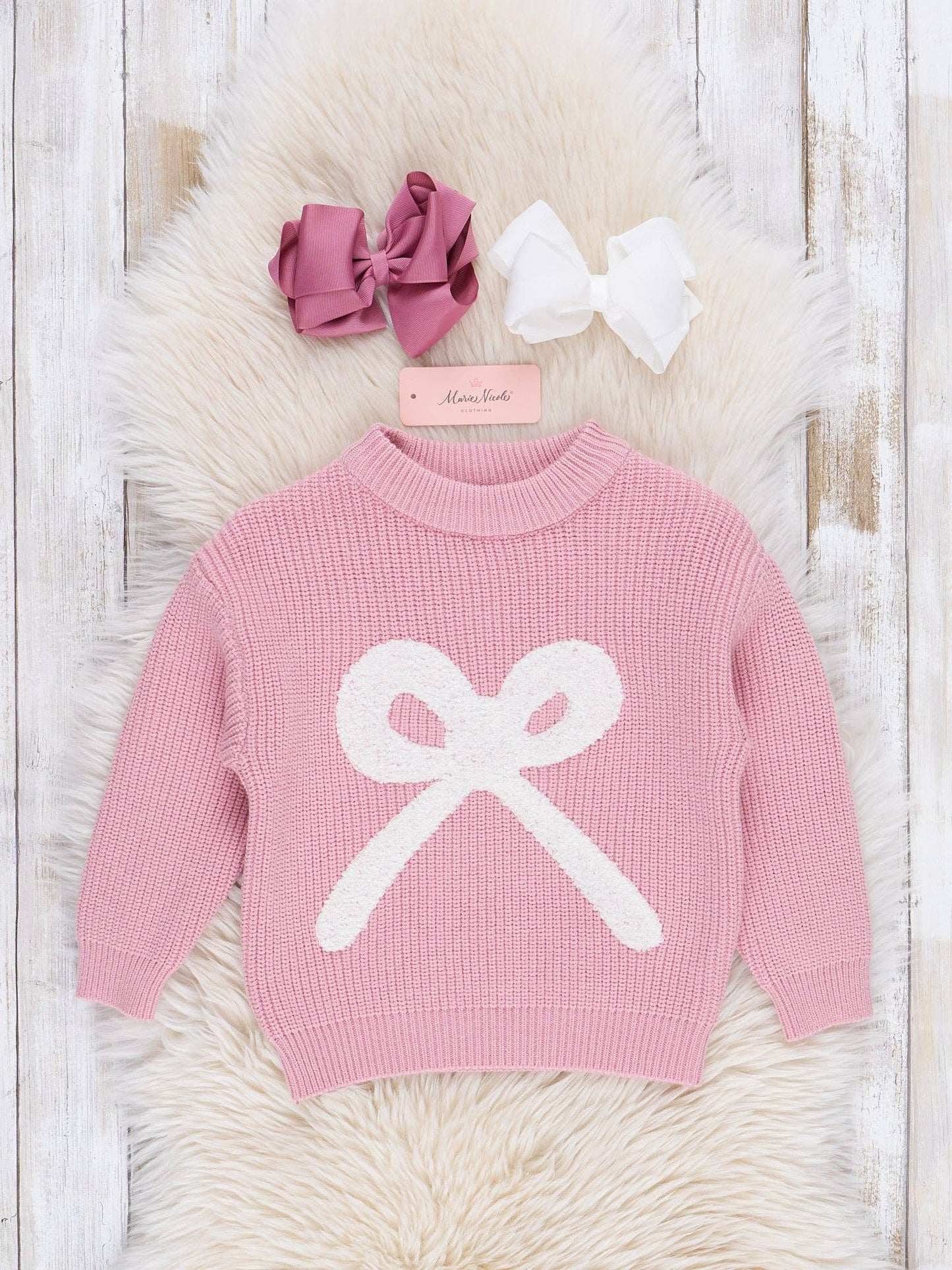 Pink Knit Bow Sweater