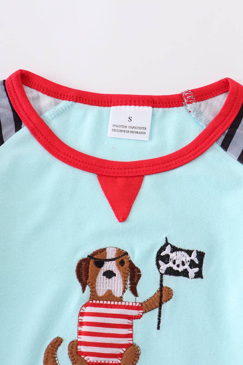 Blue dog applique boy shirt