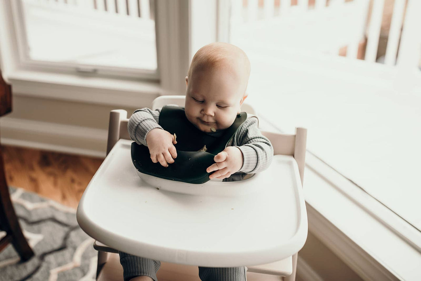 Forest Green Print Silicone Bib with Crumb Catcher