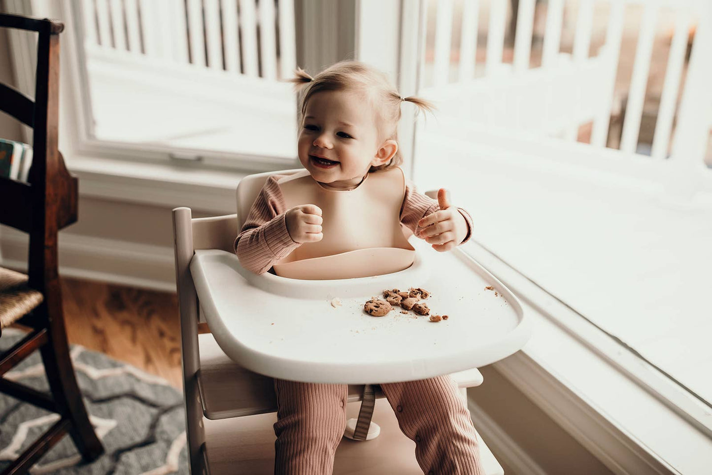 Sugar Cookie Tan Print Silicone Bib with Crumb Catcher