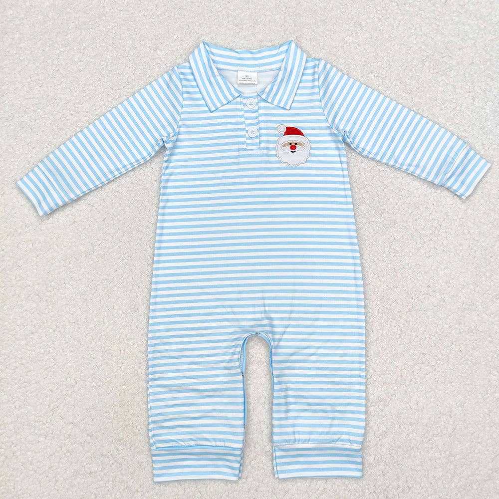 Baby Infant Boys Blue Stripes Santa Buttons Rompers