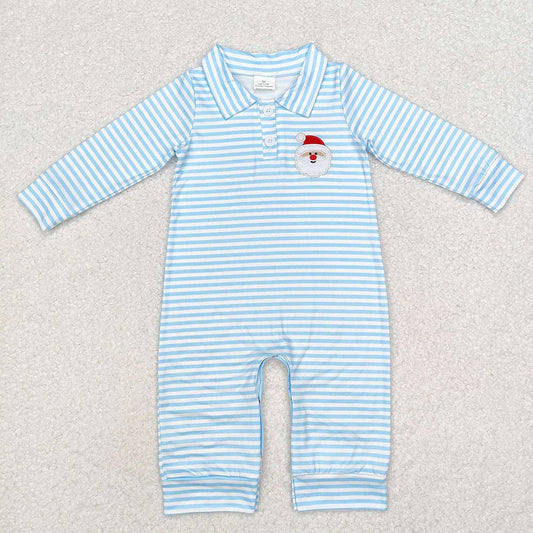 Baby Infant Boys Blue Stripes Santa Buttons Rompers