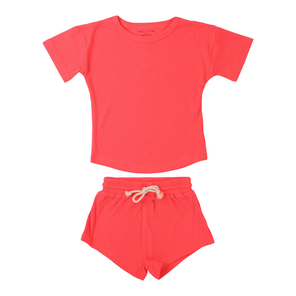 Hot Neon Pink Barbie Summer Waffle Toddler Top & Bottom Set