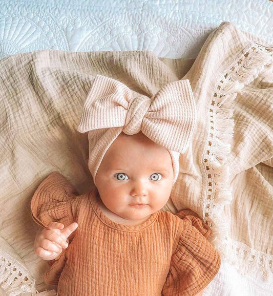 CHUNKY WAFFLE BOW HEADBAND - BEIGE