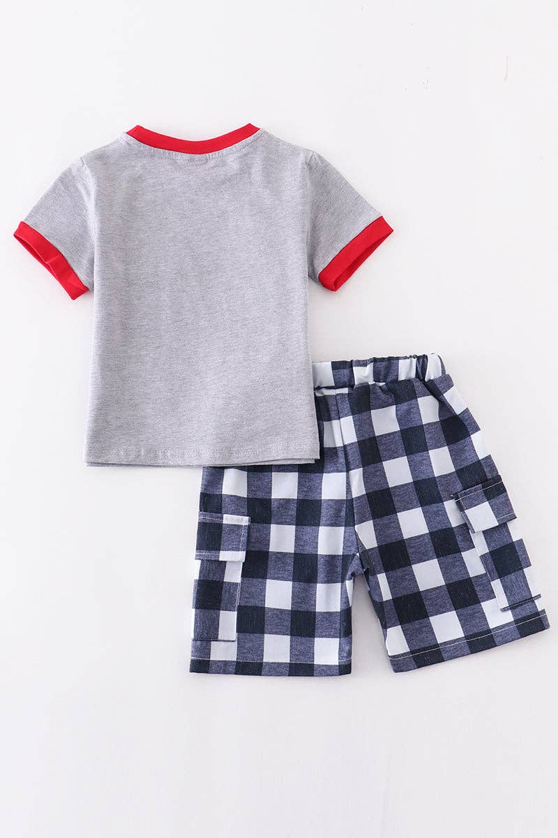 Back to school gingham boy shorts set