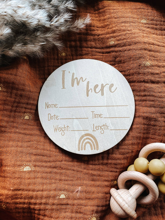 Boho Rainbow Birth Announcement Sign - I'm Here Sign